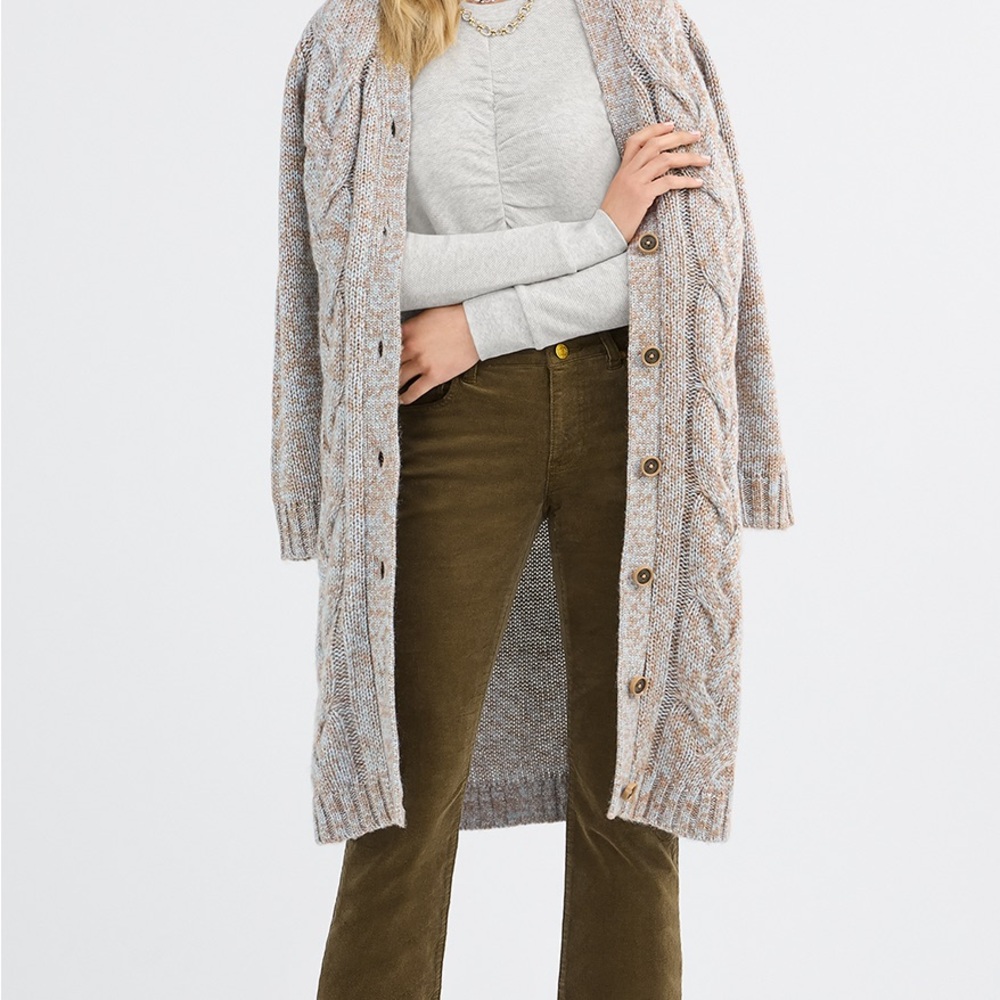 Sparkles Sweater - cable knit long button up sweater